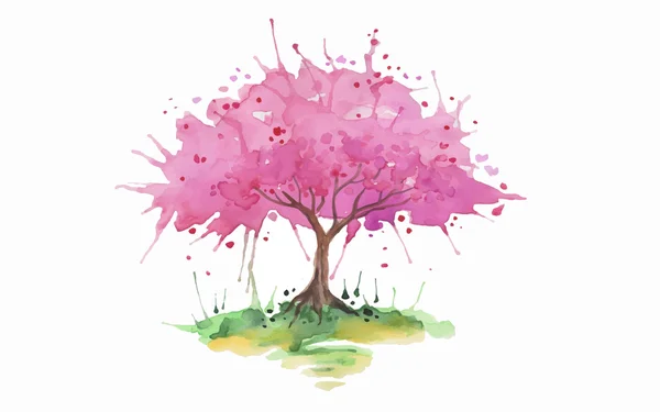Fundo aquarela. Árvore rosa. Bonsai. — Vetor de Stock