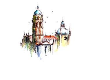 El suluboya cityscape çekilmiş. Vektör suluboya