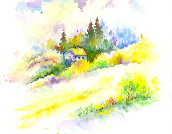 Paysage forestier aquarelle coloré vectoriel — Image vectorielle