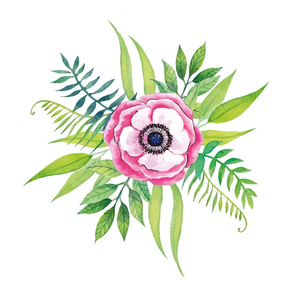 Vector pintado a mano púrpura acuarela flor . — Vector de stock