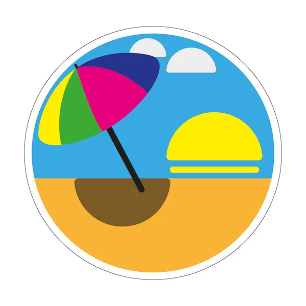 Beach Landscape with Beach Umbrella, Beach Chair, Cocktail and a Ball. Flat Design Style.