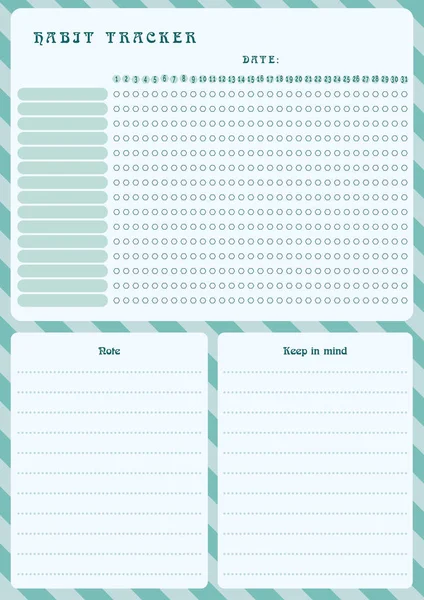 Habit Tracker Notatki Przypomnienia Zielony Pusty Miesięczny Szablon Blank Notebook — Wektor stockowy