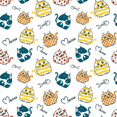 Kalıp renkli kediler karalama stilinde elle çizilmiş.