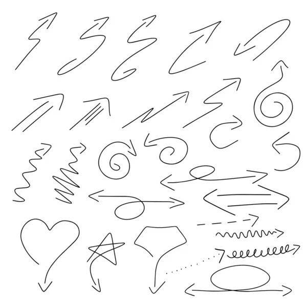 Conjunto Flechas Negras Simples Dibujadas Mano Para Decoración Notas Decoración — Archivo Imágenes Vectoriales