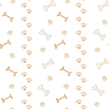 Kemik siluetleri ve karalama stilinde pati izleri olan desen ve renkli bej benekli bir çizgi.