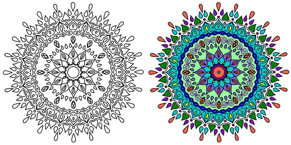 Farbiges und schwarz-weißes Mandala — Stockvektor