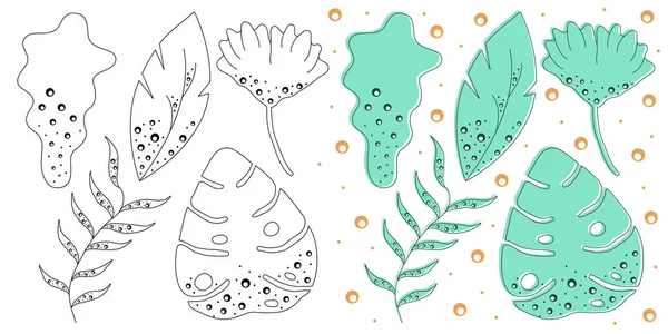 Blätterset mit Blasen. Clip Art, Doodle, eignet sich für zusätzliche dekorative Dekoration auf Websites, Posts oder in bedruckten Materialien. — Stockvektor