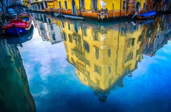 Reflejo Esquina Una Casa Agua Canal Venecia Italia Obra Arte — Foto de Stock