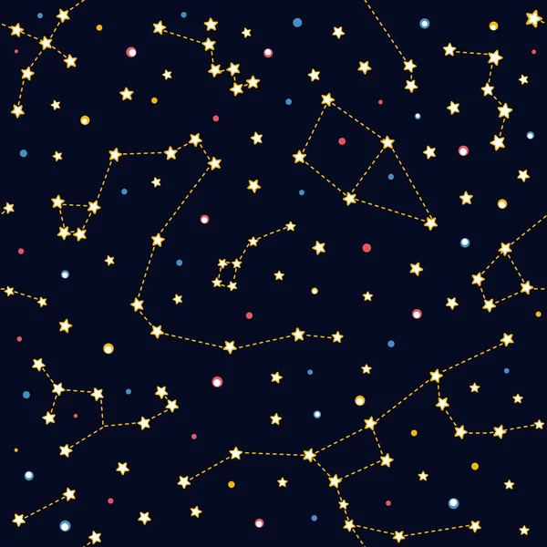 Patrón Estelar Con Constelaciones Estrellas Brillantes Cielo — Vector de stock