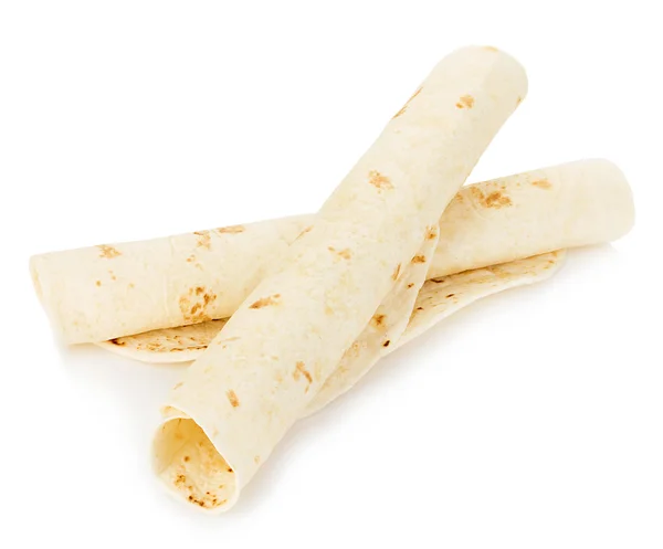 Tortilhas de trigo redondas close-up isolado em fundo branco. Lavash. . — Fotografia de Stock