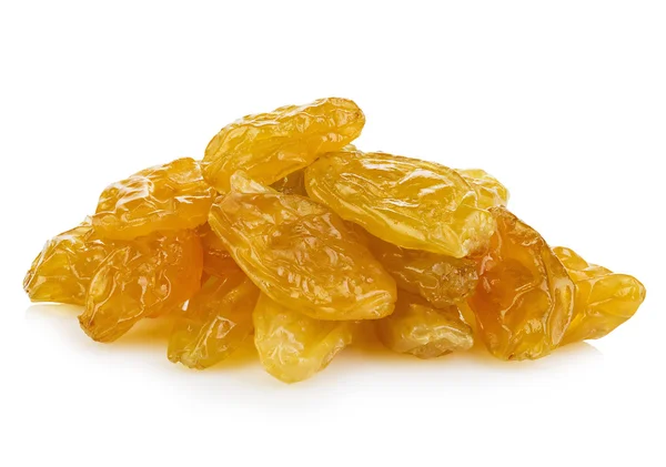 Yellow sultanas raisins close-up isolated on a white background. — Stock Photo, Image