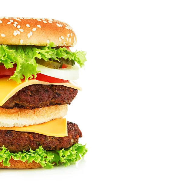 Big Royal hambúrguer apetitoso, hambúrguer, cheeseburger close-up isolado em um fundo branco . — Fotografia de Stock