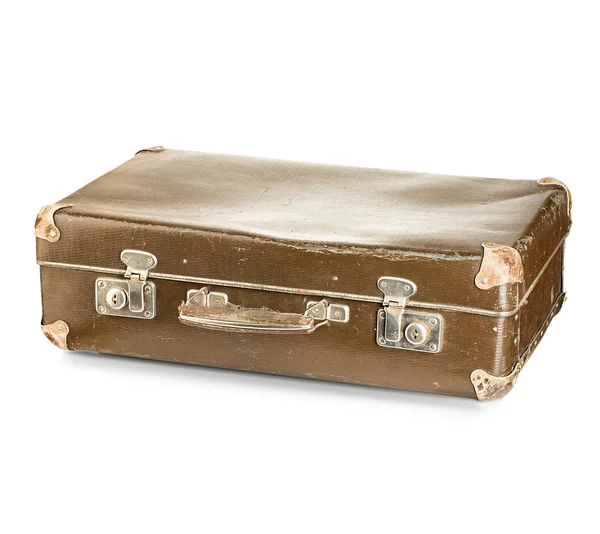 Старый чемодан крупный план изолирован на белом фоне Лицензионные Стоковые Фото