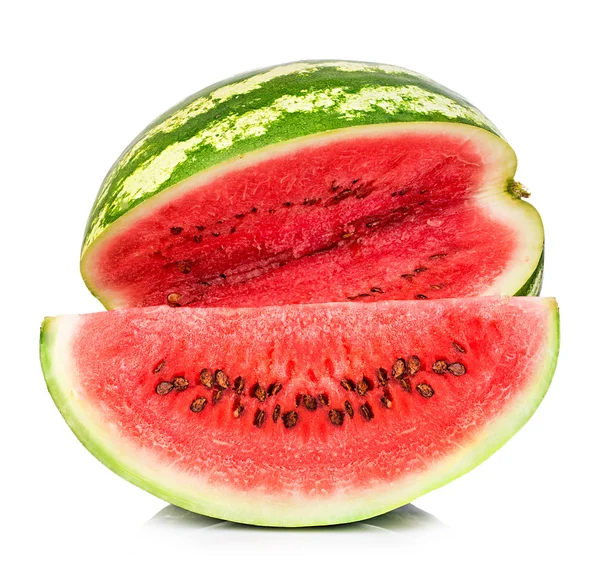 Ripe watermelon with slices close-up isolated on a white background — Stock Photo, Image