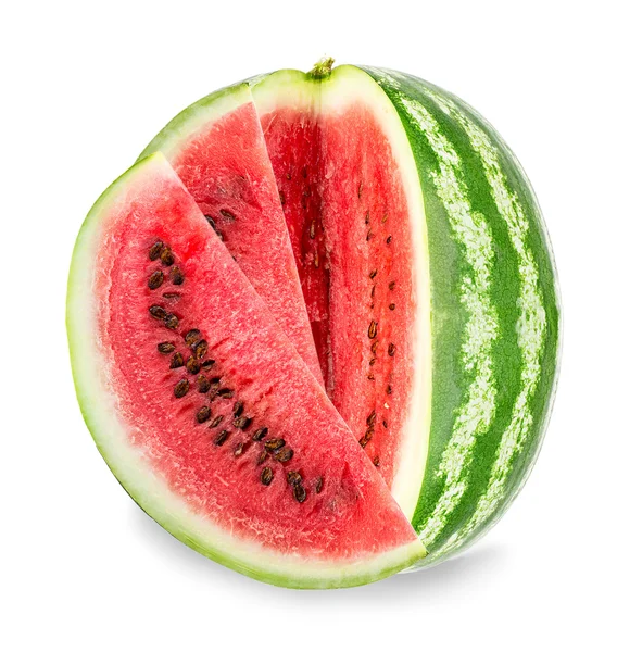 Ripe watermelon with slices close-up isolated on a white background — Stock Photo, Image