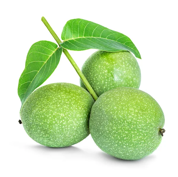 Walnuts green close-up isolated on a white background — Stock Photo, Image