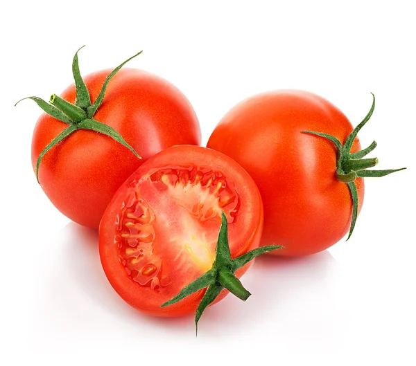 Tomates rojos frescos aislados sobre fondo blanco. —  Fotos de Stock