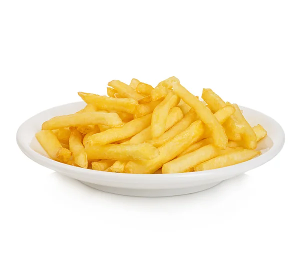 Potatoes fries in the plate isolated on white — Stock Photo, Image