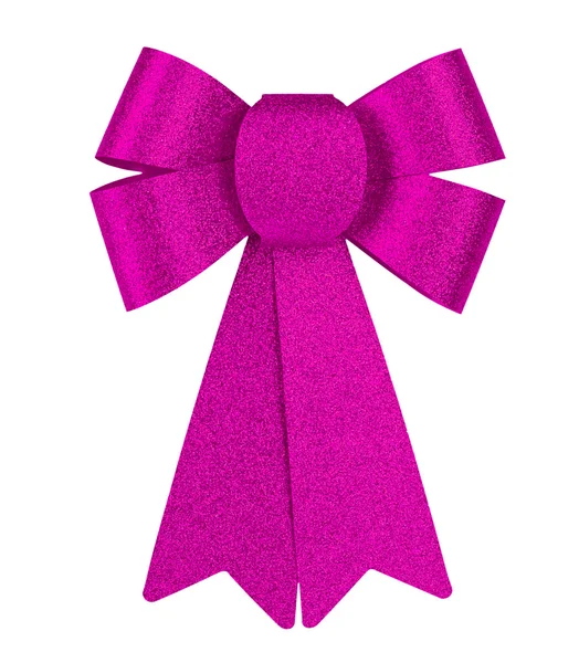 Pink brilliant gift bow with glitter close-up isolated on a white background. — Stock Photo, Image