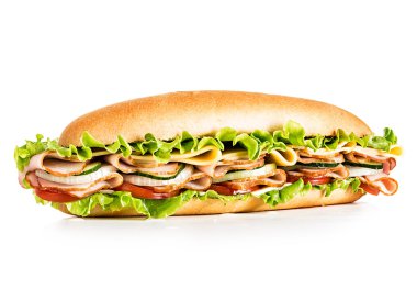Big tasty sandwich close-up isolated on a white background.
