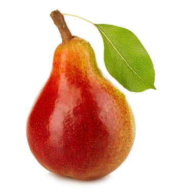 Beyaz bir arka plan üzerinde izole yaprak yakın çekim ile olgun armut