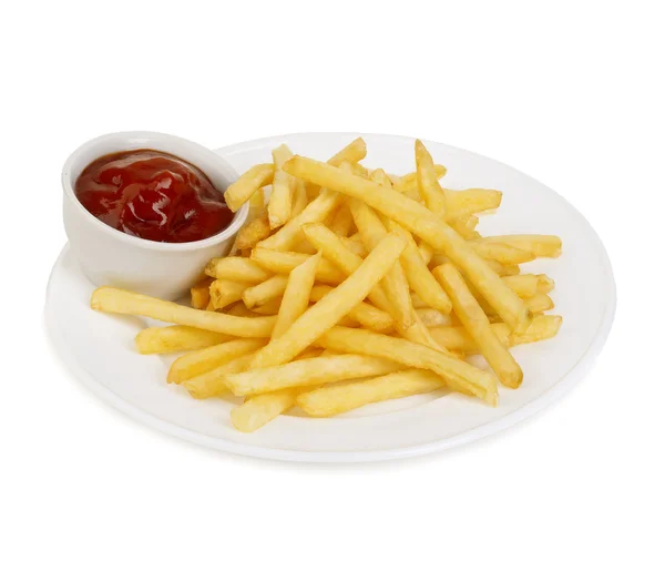 Burgonya krumpli, ketchup közelről — Stock Fotó