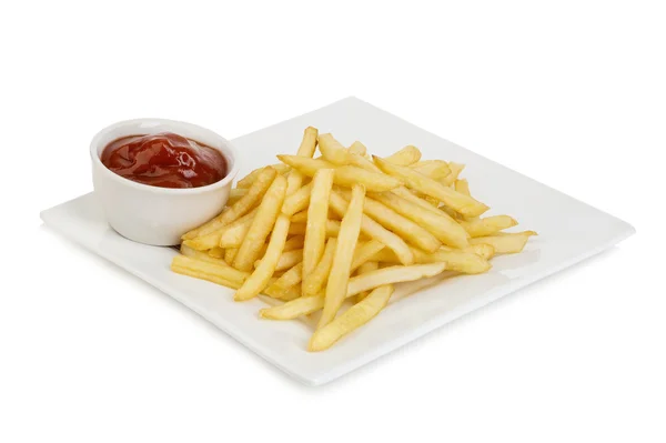 Batatas fritas com ketchup close-up — Fotografia de Stock