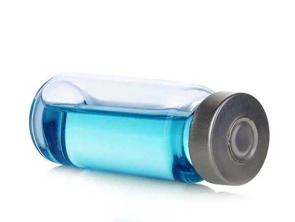 Medicinska injektionsflaska med blå medicinering lösning. — Stockfoto