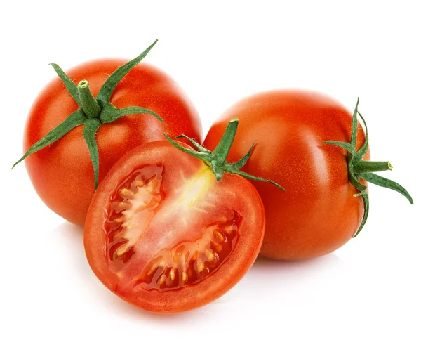 Tomates rojos maduros frescos aislados sobre fondo blanco. —  Fotos de Stock