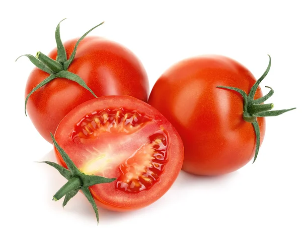Frische reife rote Tomaten isoliert auf weißem Hintergrund. — Stockfoto