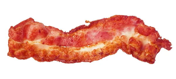 Kokta bacon strip Detaljbild isolerat på vit bakgrund. — Stockfoto