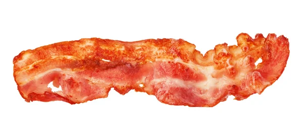 Kokta bacon strip Detaljbild isolerat på vit bakgrund. — Stockfoto