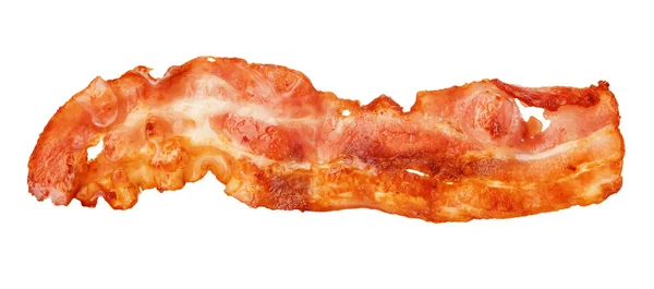 Kokta bacon strip Detaljbild isolerat på vit bakgrund. — Stockfoto