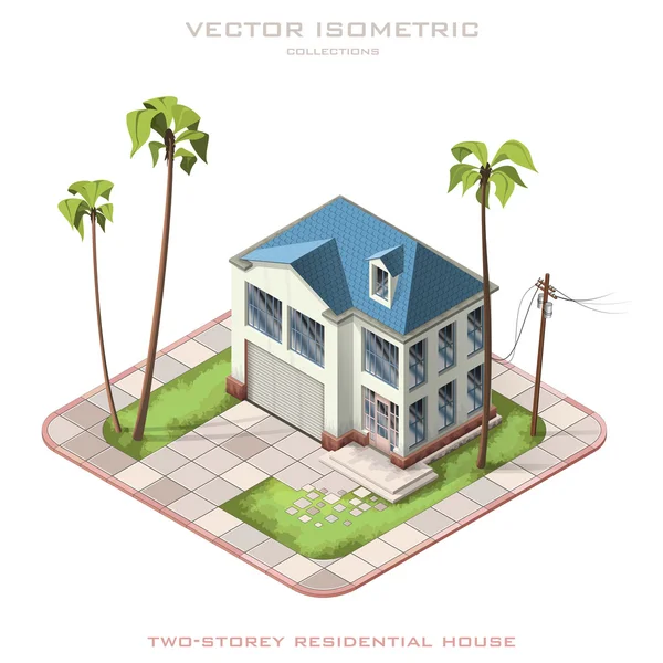 Icône isométrique représentant une maison d'habitation de deux étages — Image vectorielle