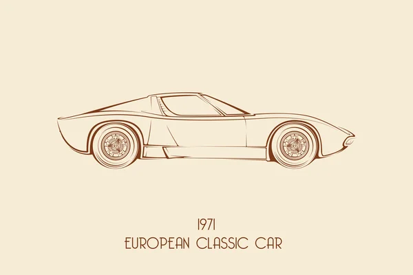 Європейський vintage класичний спортивний автомобіль, силуети, контури, контурів. — стоковий вектор