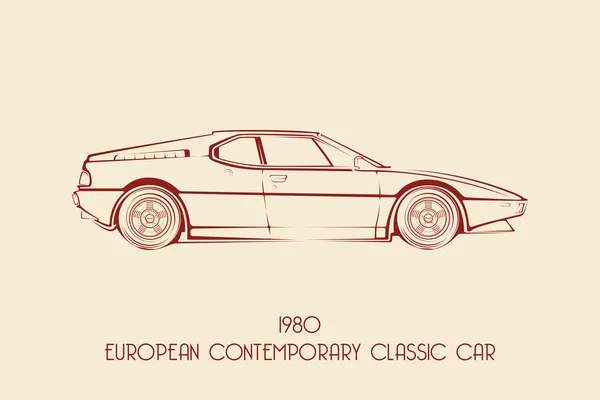 Europeu vintage classic sports car, silhuetas, contornos, contornos . —  Vetores de Stock