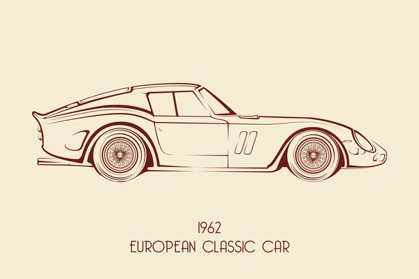 Europeu vintage classic sports car, silhuetas, contornos, contornos . —  Vetores de Stock