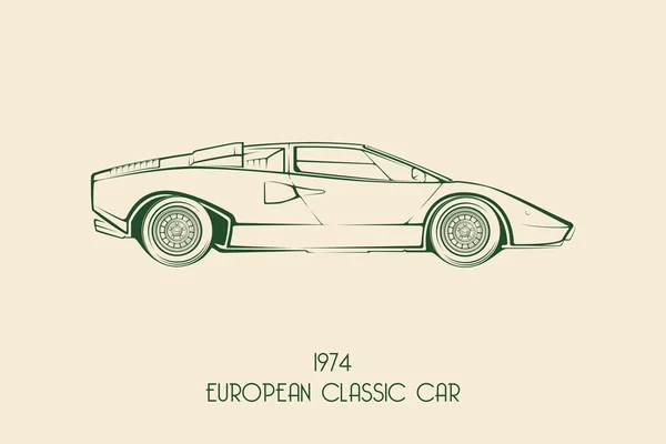 Európai vintage klasszikus sportkocsi, sziluettek, körvonalak, kontúrok. — Stock Vector