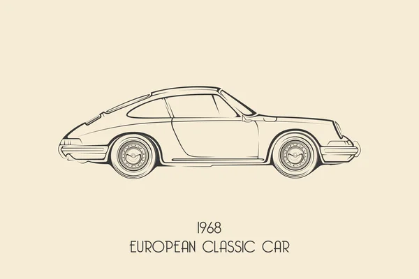 Voiture sport classique vintage européenne, silhouettes, contours, contours . — Image vectorielle