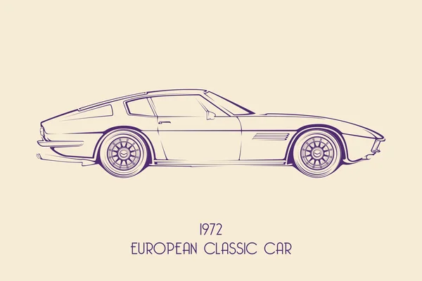 Europeu vintage classic sports car, silhuetas, contornos, contornos . —  Vetores de Stock