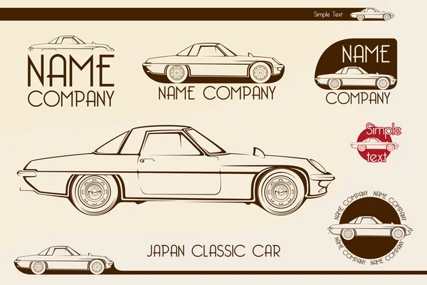 Japón coche deportivo clásico, siluetas — Vector de stock