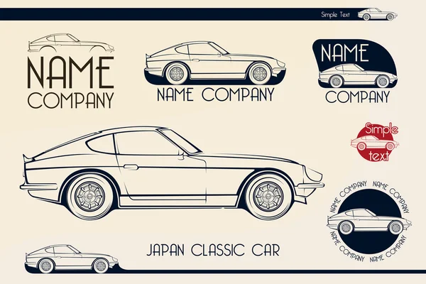 Japón coche deportivo clásico, siluetas — Vector de stock