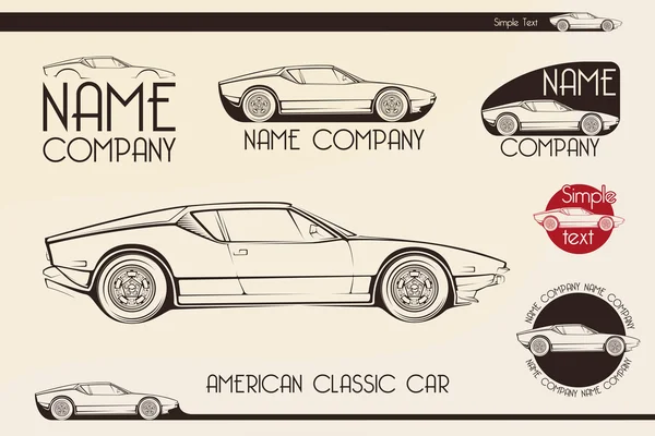 Americano clásico coche deportivo, siluetas — Vector de stock