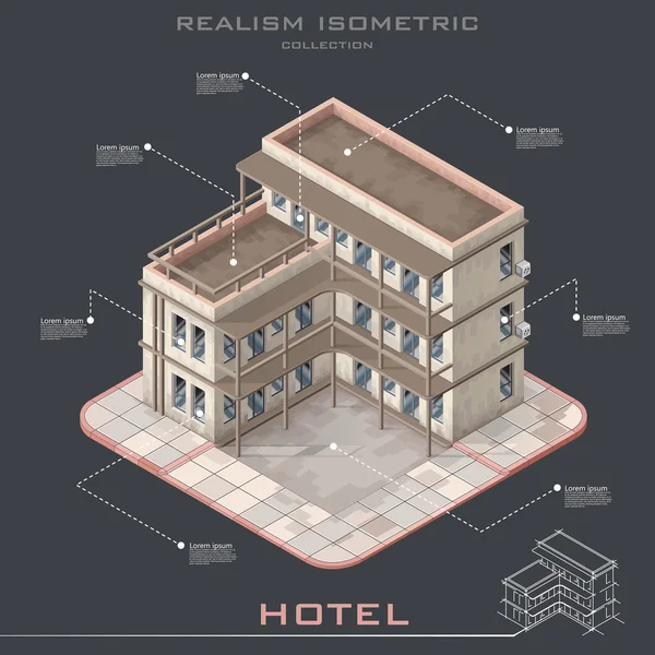 Vector isometrische hotel — Stockvector