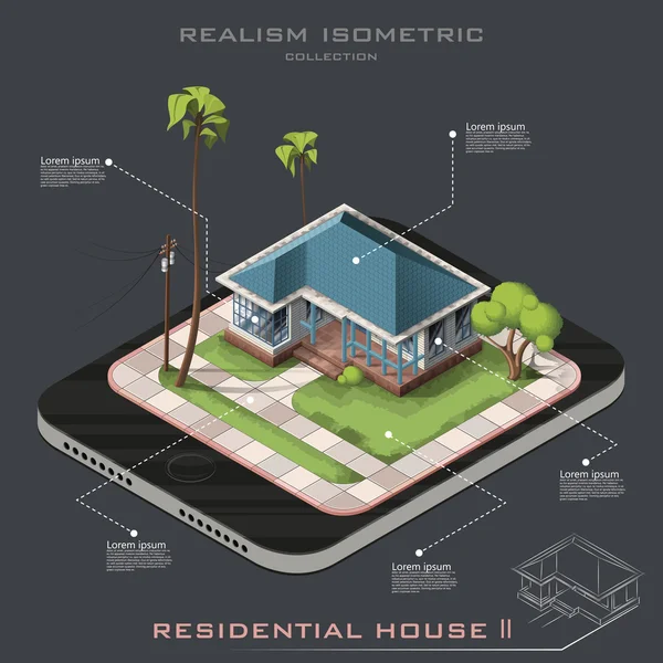 Vector realista isométrica Casa Americana en el icono de la Tierra — Archivo Imágenes Vectoriales