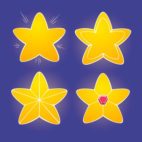 Cartoon yellow glossy stars on dark background, vector shiny icons — Stock Vector