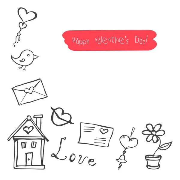 Sketchy bonito amor sinais doodles, ilustração vetorial — Vetor de Stock