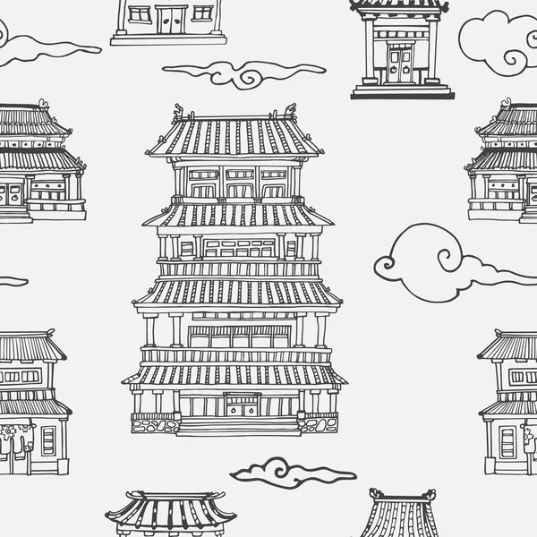 Vector oriental seamless pattern with asian architecture — Stock Vector