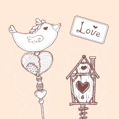 Vektör kartı handdrawn romantik elemanları ile