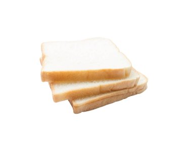 Kahvaltı için beyaz izole edilmiş arka planda dilimlenmiş yumuşak ve yapışkan beyaz ekmek resmi.